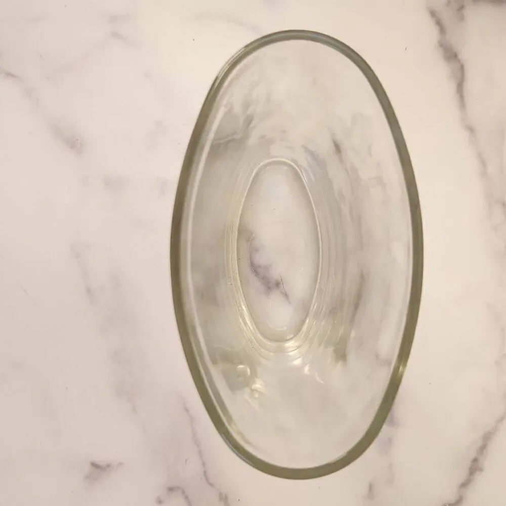 Clear thick heavy glass flower vase oval home decor 6.25 in height
